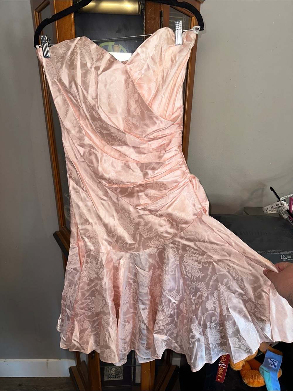 Gunne Sax Blush Pink Strapless Floral Jacquard Dress